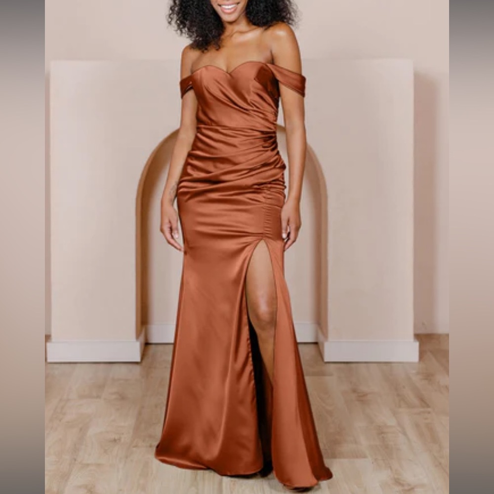 Revelry, satin rust colored gown. Size 18